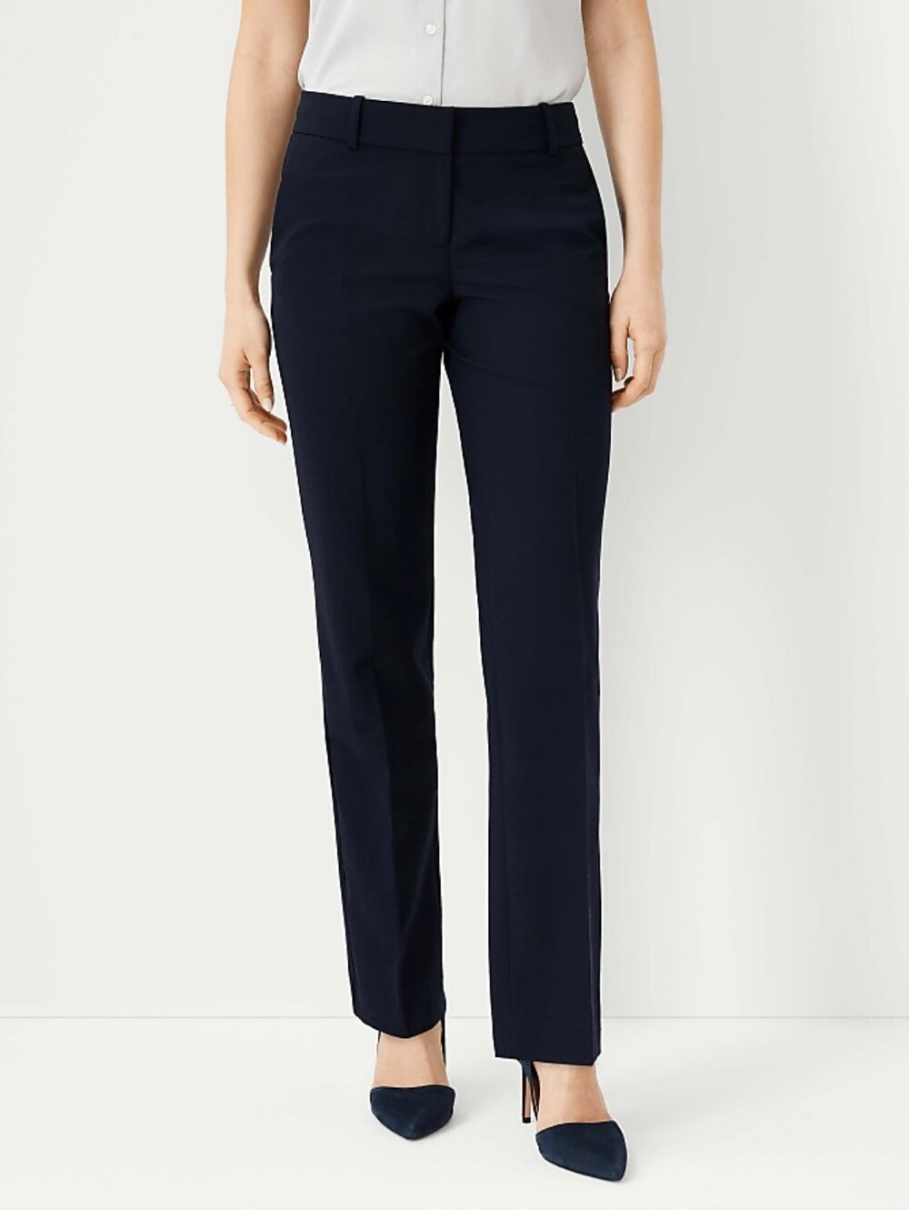 Ann Taylor Navy Petite 8P Seasonless Stretch Straight Leg Work Suiting Pants